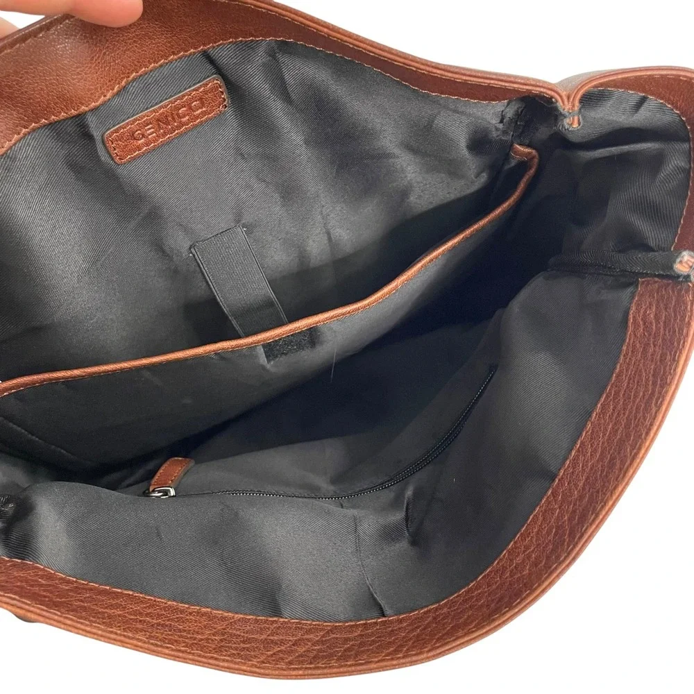 Genicci Unisex Genuine Leather Roll Top Double Buckles‎ laptop backpack brown
